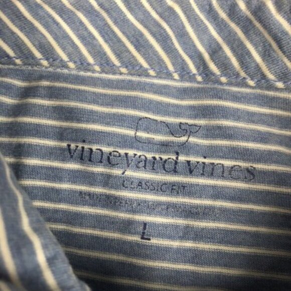 Vineyard Vines Mens Blue White Striped Polo Golf Shirt Large W Pocket Whale - Picture 2 of 9